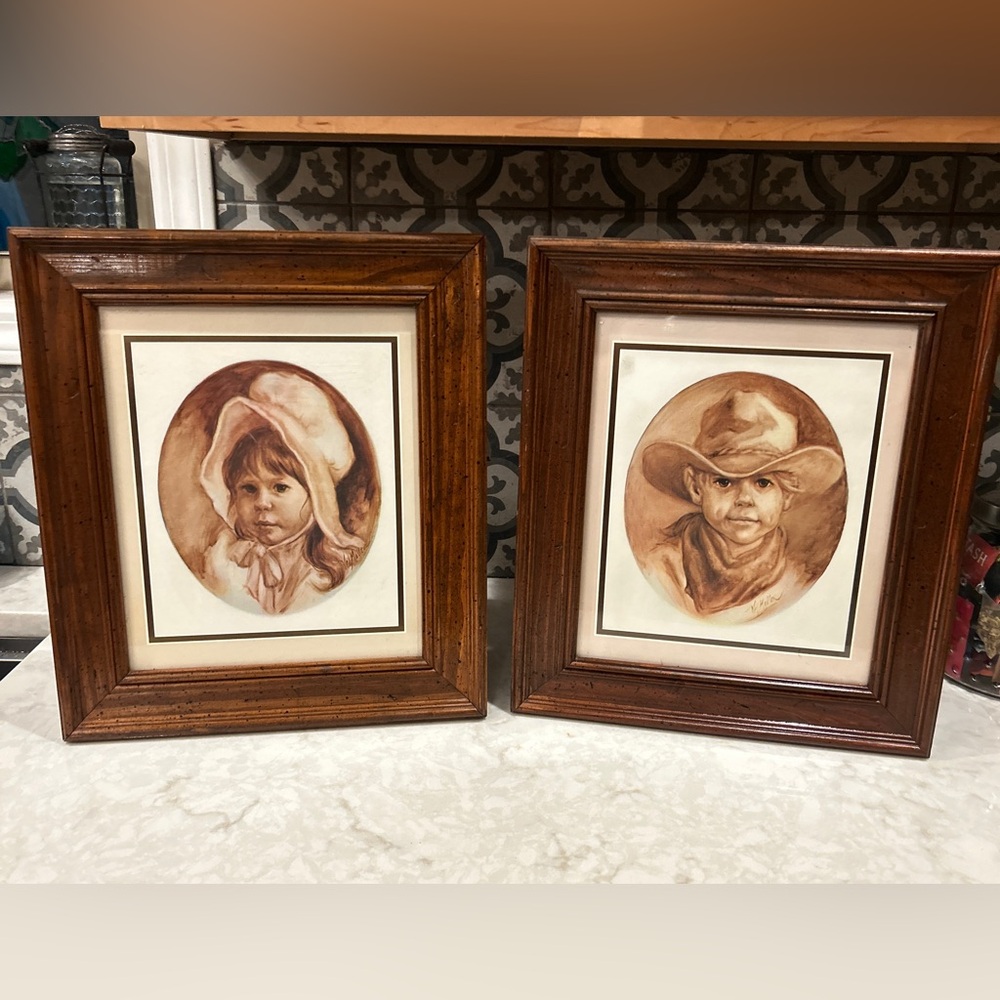 VINTAGE 1970's Vel Miller Prints/ “Little Cowboy” & “Prairie Girl” Signed- EUC
